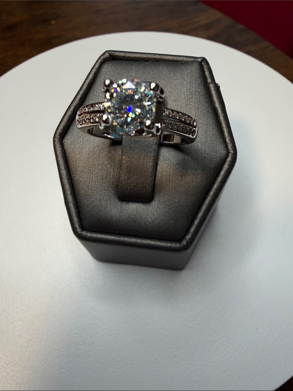 Classic Solitaire Round-Cut Moissanite Ring in White Gold-Plated Setting